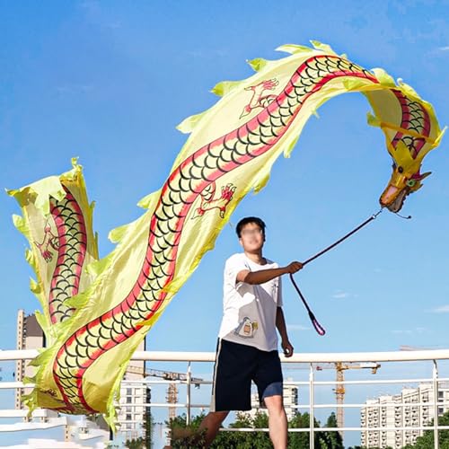 HYQING Dragon Poi Fitness Drachen-Streamer mit Stahlkopf, leichtes Schleuderband im Drachendesign, Tanz-/Jonglier-Requisitenset for Jugendliche, Erwachsene und Senioren(Yellow,10 m (33 ft)) von HYQING