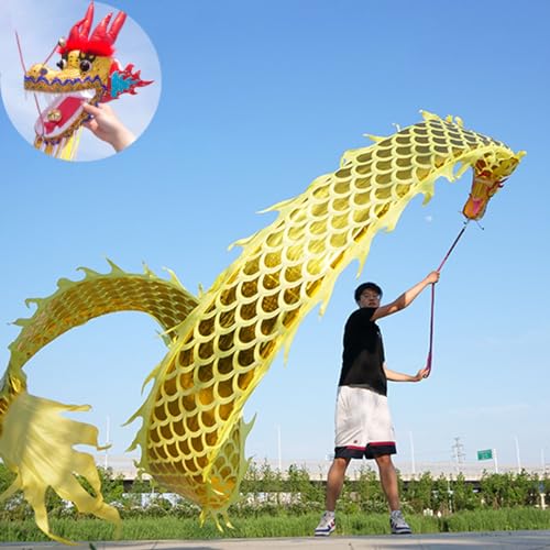 HYQING Dragon Poi Golden Scale Dragon Ribbon Poi, Fitness Sports Dragon Streamer Flinging Ribbo mit Goldprägungsprozess, Art Dance Flag for Jonglieren/Fitnessstudio(Yellow,6 m (20 ft)) von HYQING