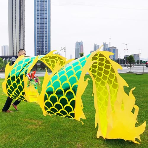 HYQING Dragon Poi Green Scale Fitness Dragon Flinging Ribbon, Dragon Design Art Dance Flag mit Reisetasche, Dragon Spinning Ribbons for Event-Feiern/Jonglieren(6 m (20 ft)) von HYQING
