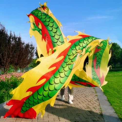 HYQING Dragon Poi Outdoor Fitness Dragon Flinging Ribbon, fließender Drachenstreamer mit 3D-echtem Drachenkopf, körperliches Training, Tanz-Dragon Poi for offene Plätze(Yellow,8 m (26 ft)) von HYQING