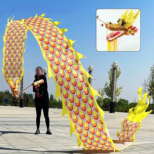 HYQING Dragon Poi Outdoor Fitness Dragon Poi Spinning Ribbons, Gymnastiktraining Dragon Flinging Ribbon, Jonglierdrachen-Streamer mit realistischem Drachenkopf(Yellow,6 m (20 ft)) von HYQING