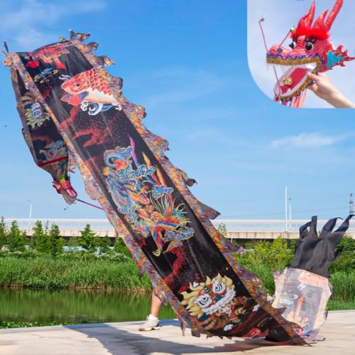 HYQING Dragon Poi Outdoor Fitness Dragon Streamer, Orientalische Traditionelle Sport Drachen Spinning Bänder mit Reisetasche, Jongliergymnastik Spinning & Shaking Poi(Black,8 m (26 ft)) von HYQING