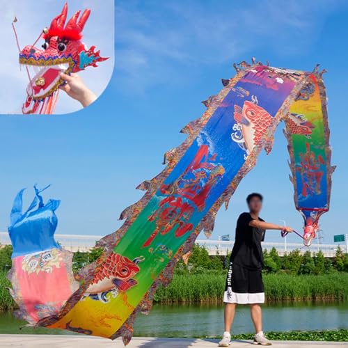 HYQING Dragon Poi Outdoor Fitness Dragon Streamer, Orientalische Traditionelle Sport Drachen Spinning Bänder mit Reisetasche, Jongliergymnastik Spinning & Shaking Poi(Colorful,6 m (20 ft)) von HYQING