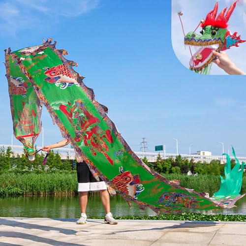 HYQING Dragon Poi Outdoor Fitness Dragon Streamer, Orientalische Traditionelle Sport Drachen Spinning Bänder mit Reisetasche, Jongliergymnastik Spinning & Shaking Poi(Green,8 m (26 ft)) von HYQING