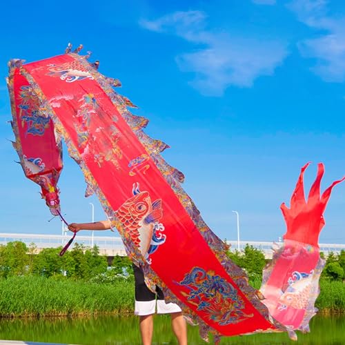 HYQING Dragon Poi Outdoor Fitness Dragon Streamer, Orientalische Traditionelle Sport Drachen Spinning Bänder mit Reisetasche, Jongliergymnastik Spinning & Shaking Poi(Red,6 m (20 ft)) von HYQING