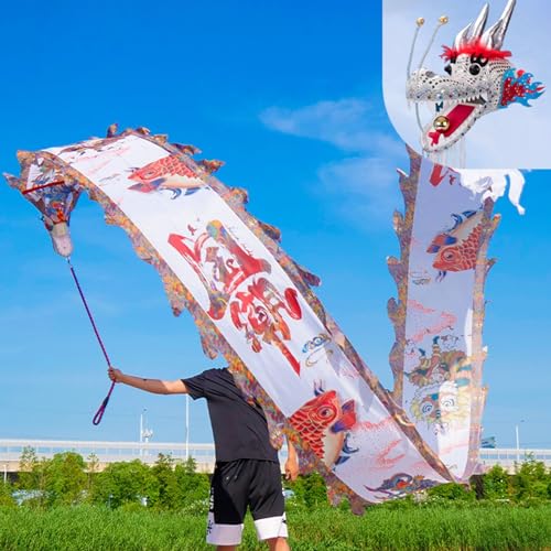 HYQING Dragon Poi Outdoor Fitness Dragon Streamer, Orientalische Traditionelle Sport Drachen Spinning Bänder mit Reisetasche, Jongliergymnastik Spinning & Shaking Poi(White,6 m (20 ft)) von HYQING