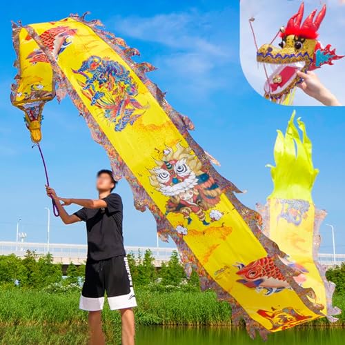 HYQING Dragon Poi Outdoor Fitness Dragon Streamer, Orientalische Traditionelle Sport Drachen Spinning Bänder mit Reisetasche, Jongliergymnastik Spinning & Shaking Poi(Yellow,6 m (20 ft)) von HYQING