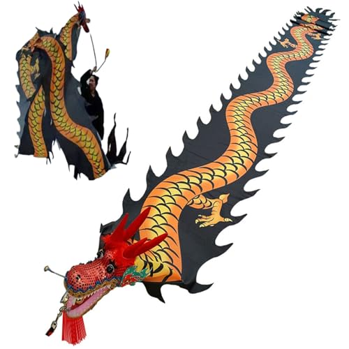 HYQING Dragon Poi Outdoor-Übungstanz-Drachenband, waschbarer Spinning Streamer im Drachendesign, Kunsttanzflagge for Erwachsene/Senioren mit echtem Drachenkopf(Black,6 m (20 ft)) von HYQING