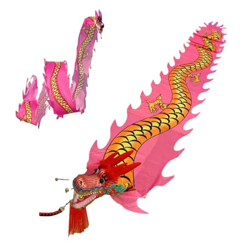 HYQING Dragon Poi Outdoor-Übungstanz-Drachenband, waschbarer Spinning Streamer im Drachendesign, Kunsttanzflagge for Erwachsene/Senioren mit echtem Drachenkopf(Pink,6 m (20 ft)) von HYQING
