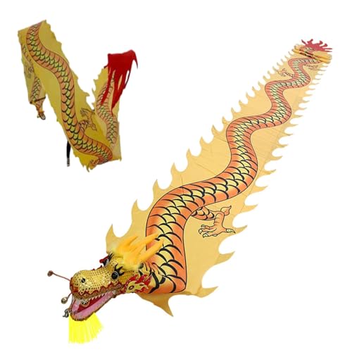 HYQING Dragon Poi Outdoor-Übungstanz-Drachenband, waschbarer Spinning Streamer im Drachendesign, Kunsttanzflagge for Erwachsene/Senioren mit echtem Drachenkopf(Yellow,6 m (20 ft)) von HYQING