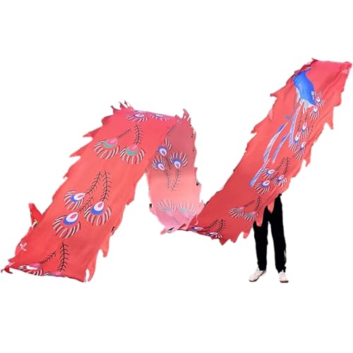 HYQING Dragon Poi Pfauenfeder Drachentanzband, 26 Fuß Lange waschbare Drachendesign-Kunsttanzflagge mit Drachenkopf, Outdoor-Sport-Fitness-Spinnbänder(Red) von HYQING