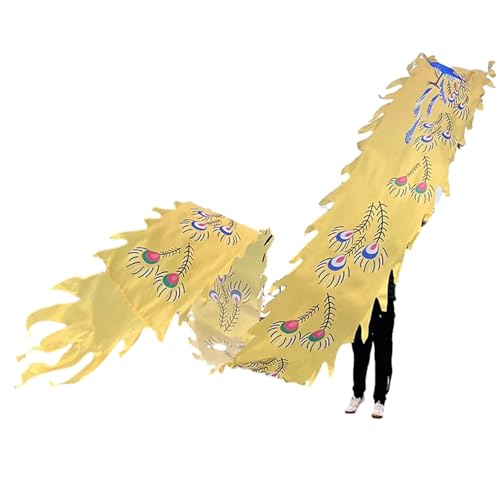 HYQING Dragon Poi Pfauenfeder Drachentanzband, 26 Fuß Lange waschbare Drachendesign-Kunsttanzflagge mit Drachenkopf, Outdoor-Sport-Fitness-Spinnbänder(Yellow) von HYQING