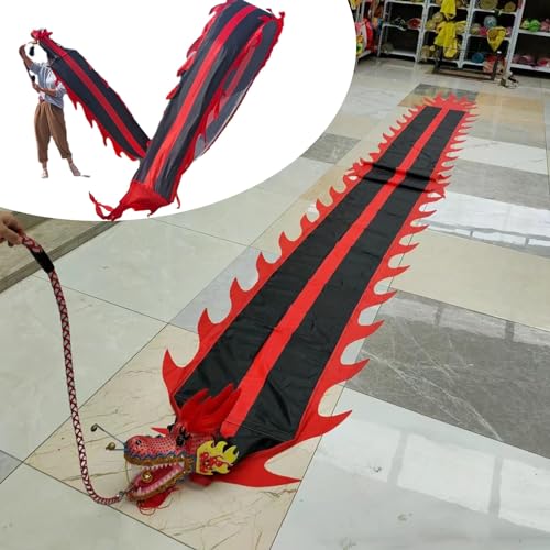 HYQING Dragon Poi Schwarz & Rot Drachentanzband-Streamer, waschbares Drachenschleuderband mit Drachenkopf, 6 m/ 8 m/ 10 m/ 12 m Lange Fitness-Jonglage-Kunst-Tanzflagge(6 m (20 ft)) von HYQING