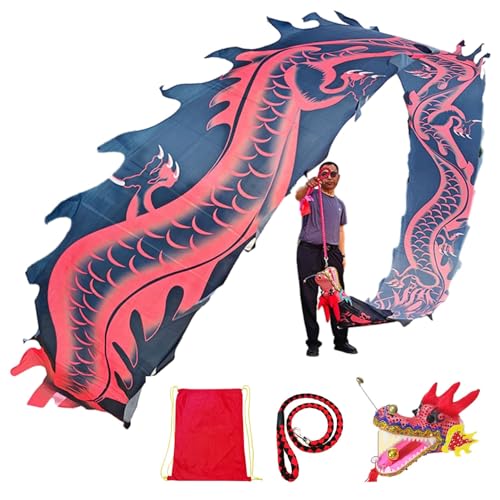 HYQING Dragon Poi Schwarze Drachen-Drehbänder, quadratische Übungsdrachen-Luftschlange mit östlichem Drachenmuster, Fitness-/Jonglier-Drachen-Design, Kunst-Tanzflagge(8 m (26 ft)) von HYQING