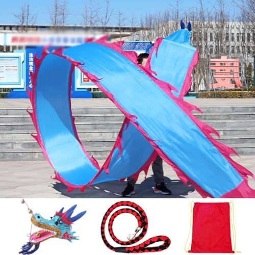 HYQING Dragon Poi Waschbarer Drachentanz-Banddrachen, Fitness-Drachen-Spinnband mit 3D-echtem Drachenkopf aus Kunststoff, Bühnenrequisiten-Set for Eventfeiern(Blue,8 m (26 ft)) von HYQING