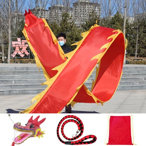 HYQING Dragon Poi Waschbarer Drachentanz-Banddrachen, Fitness-Drachen-Spinnband mit 3D-echtem Drachenkopf aus Kunststoff, Bühnenrequisiten-Set for Eventfeiern(Red,6 m (20 ft)) von HYQING