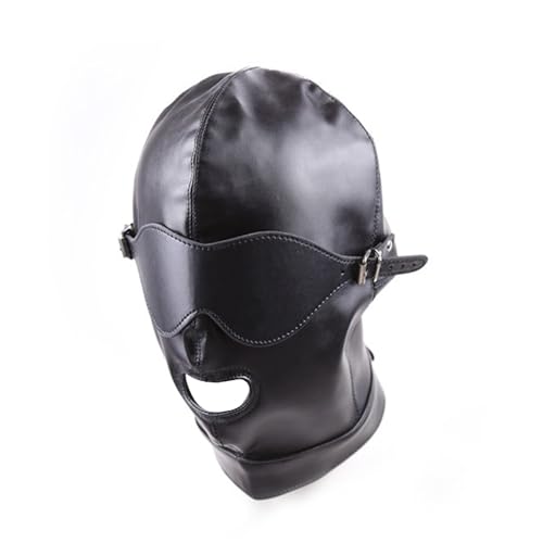HYQPAI PU Leder bedeckt Kopfhaube Maske mit abnehmbarer Augenmaske Bondage Augenbinden Rollenspiel Kostüm Kopfbedeckung(Color:black,Size:one size) von HYQPAI