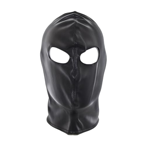 HYQPAI Vollgesichtsmaske mit Kapuze und offenen Augen Cosplay Halloween Bondage Kostüm Kopfbedeckung Verstellbare Masken für Männer Frauen(Color:black,Size:one size) von HYQPAI
