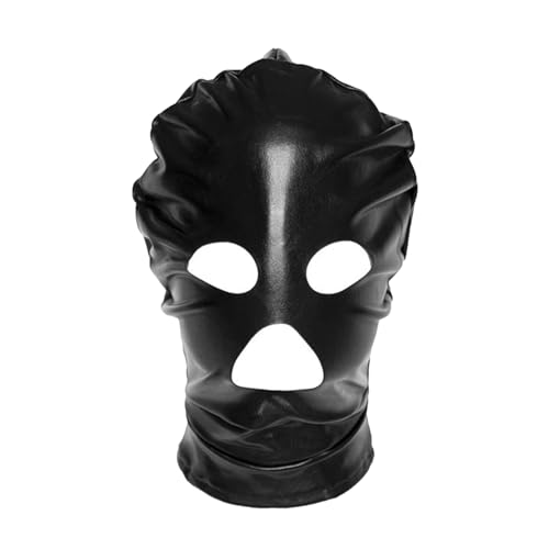 HYQPAI Vollverschleierte Kapuzenmaske mit Reißverschluss Maske mit offenen Augen und offenem Mund Cosplay Bondage Kostüm Glänzende Kapuze Kopfbedeckung(Color:black,Size:one size) von HYQPAI