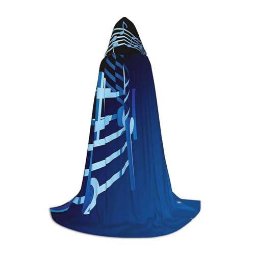 HYSDPUZK Blauer Musik-Kapuzenumhang für Teenager, Halloween-Kostüm, Cosplay, Maskerade, Zauberer-Robe von HYSDPUZK