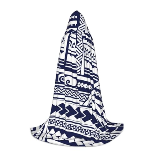 HYSDPUZK Blauer polynesischer Maori-Stammesmuster-Kapuzenumhang für Teenager, Halloween-Kostüm, Cosplay, Maskerade, Zauberer-Robe von HYSDPUZK
