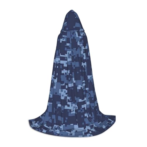 HYSDPUZK Blaues Camouflage-Muster Kapuzenumhang für Teenager, Halloween-Kostüm, Cosplay, Maskerade, Zauberer-Bademantel von HYSDPUZK