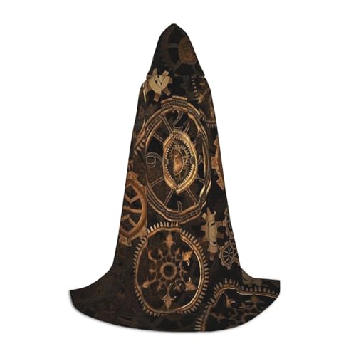 HYSDPUZK Gears Clock Bronze-Century Kapuzenumhang für Teenager, Halloween-Kostüm, Cosplay, Maskerade, Zauberer-Robe von HYSDPUZK