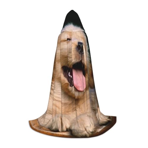 HYSDPUZK Golden Retriever Hunde-Umhang mit Kapuze für Teenager, Halloween-Kostüm, Cosplay, Maskerade, Zauberer-Bademantel von HYSDPUZK