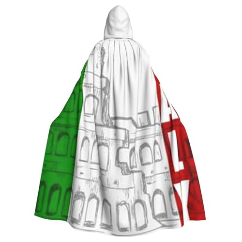 HYSDPUZK Halloween-Kapuzenumhang für Erwachsene, lustiger römischer Kolosseum, italienische Flagge, Druck, Party- und Cosplay-Umhang von HYSDPUZK