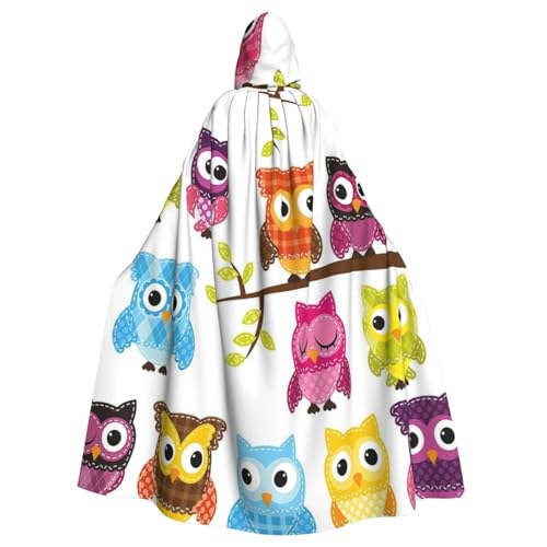 HYSDPUZK Halloween-Kapuzenumhang für Unisex-Erwachsene, lustige Eulen auf Baumzweigen, Druck für Party und Cosplay von HYSDPUZK