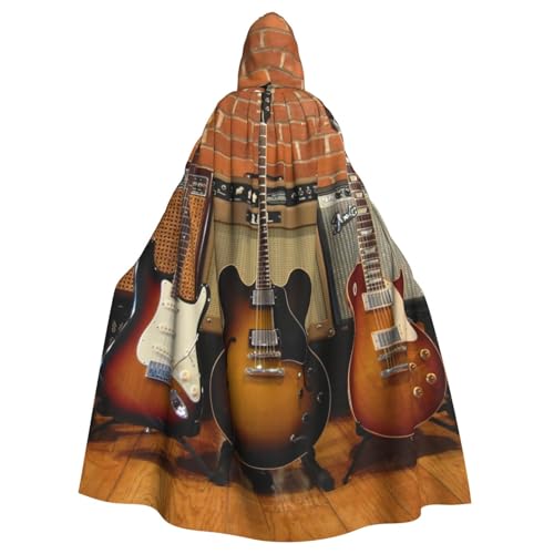 HYSDPUZK Halloween-Kapuzenumhang für Unisex-Erwachsene, lustige Gitarrensammlung, Druck, Party- und Cosplay-Umhang von HYSDPUZK
