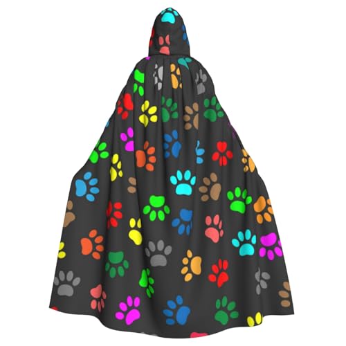 HYSDPUZK Halloween-Kapuzenumhang für Unisex-Erwachsene, lustiger, bunter Hundekrallen-Druck, schwarzer Druck, Party- und Cosplay-Umhang von HYSDPUZK