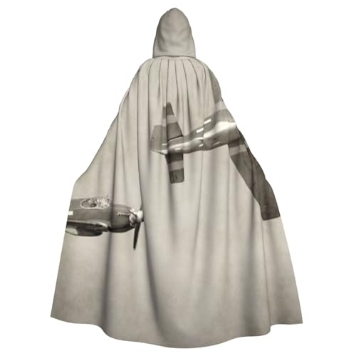 HYSDPUZK Halloween-Kapuzenumhang für Unisex-Erwachsene, lustiger 2. Weltkrieg, Flugzeugdruck, Party & Cosplay-Umhang von HYSDPUZK