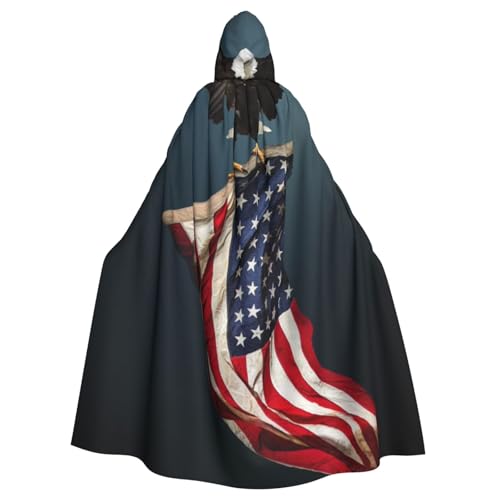 HYSDPUZK Halloween-Kapuzenumhang für Unisex-Erwachsene, lustiger 3D-Weißkopfseeadler fliegend mit amerikanischer Flagge, Party- und Cosplay-Umhang von HYSDPUZK