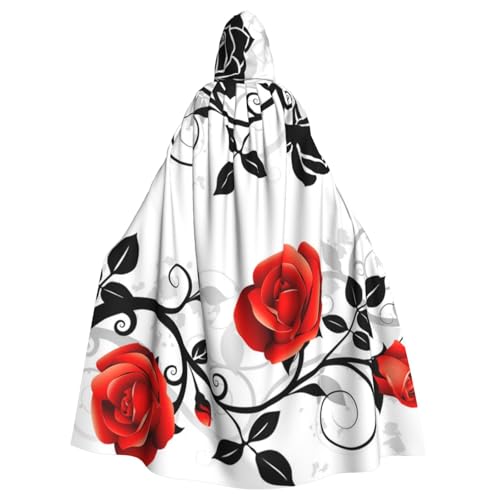 HYSDPUZK Halloween-Kapuzenumhang für Unisex-Erwachsene, lustiger Blumenrosen mit Blättern, Frühlingsdruck, Party- und Cosplay-Umhang von HYSDPUZK