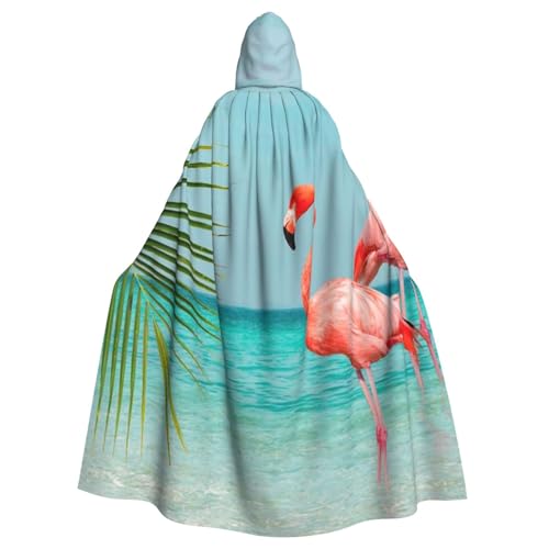 HYSDPUZK Halloween-Kapuzenumhang für Unisex-Erwachsene, lustiger Flamingo im Wasserdruck, Party- und Cosplay-Umhang von HYSDPUZK