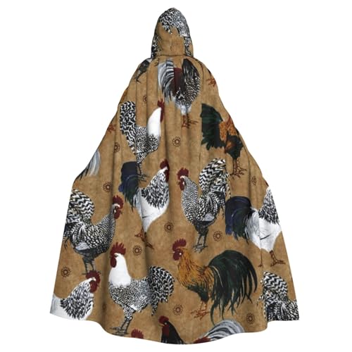 HYSDPUZK Halloween-Kapuzenumhang für Unisex-Erwachsene, lustiger Hahn und Huhn-Druck, Party- und Cosplay-Umhang von HYSDPUZK