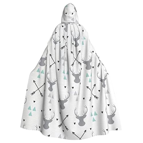 HYSDPUZK Halloween-Kapuzenumhang für Unisex-Erwachsene, lustiger Jagdpfeil-Dreiecke, Hirsch-Druck, Party- und Cosplay-Umhang ​ von HYSDPUZK