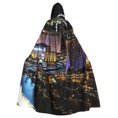 HYSDPUZK Halloween-Kapuzenumhang für Unisex-Erwachsene, lustiger Las Vegas Nachtansicht, Druck, Party- und Cosplay-Umhang von HYSDPUZK
