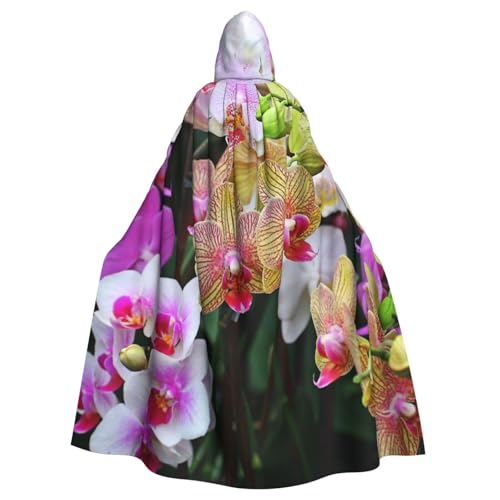 HYSDPUZK Halloween-Kapuzenumhang für Unisex-Erwachsene, lustiger Orchideen-Druck, Party- und Cosplay-Umhang von HYSDPUZK