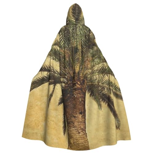 HYSDPUZK Halloween-Kapuzenumhang für Unisex-Erwachsene, lustiger Palmen-Druck, Party- und Cosplay-Umhang von HYSDPUZK