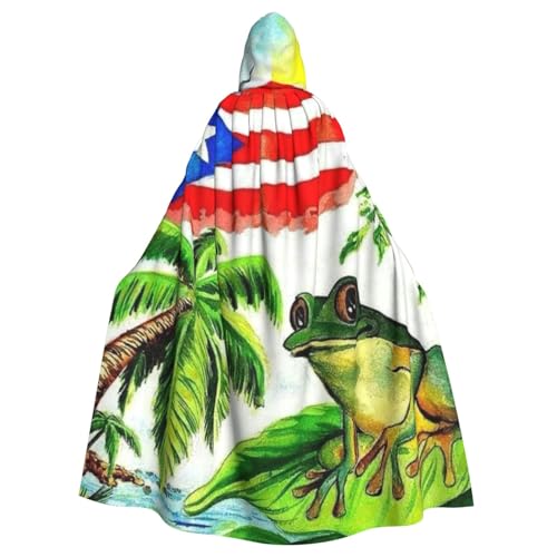 HYSDPUZK Halloween-Kapuzenumhang für Unisex-Erwachsene, lustiger Puerto Rico-Flagge, Frosch, Palmen, Druck, Party- und Cosplay-Umhang HYSDPUZK Halloween-Kapuzenumhang für Unisex-Erwachsene, lustiger Puerto Rico-Flagge, Frosch, Palmen, Druck, Party- und Cosplay-Umhang von HYSDPUZK