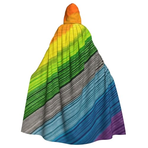HYSDPUZK Halloween-Kapuzenumhang für Unisex-Erwachsene, lustiger Regenbogenfarben-Streifendruck, Party- und Cosplay-Umhang von HYSDPUZK
