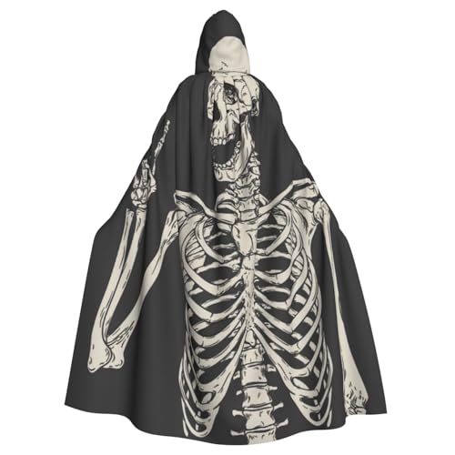 HYSDPUZK Halloween-Kapuzenumhang für Unisex-Erwachsene, lustiger Totenkopf-Rock-Roll-Skelett-Knochen-Druck, Party- und Cosplay-Umhang von HYSDPUZK