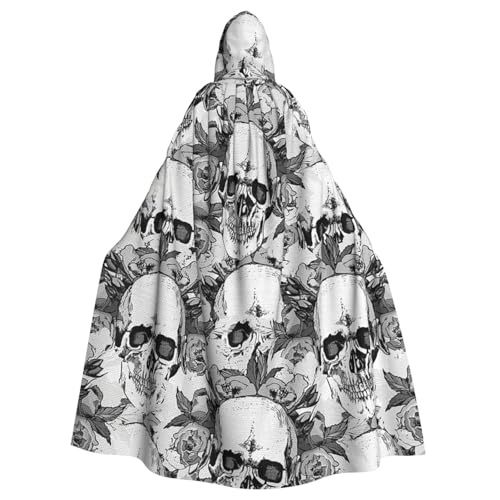 HYSDPUZK Halloween-Kapuzenumhang für Unisex-Erwachsene, lustiger Totenkopf-Skelett-Druck, Party- und Cosplay-Umhang von HYSDPUZK