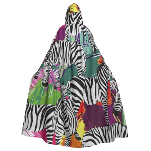 HYSDPUZK Halloween-Kapuzenumhang für Unisex-Erwachsene, lustiger Zebra-Druck, Party- und Cosplay-Umhang von HYSDPUZK
