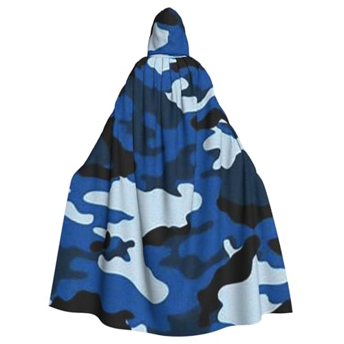 HYSDPUZK Halloween-Kapuzenumhang für Unisex-Erwachsene, lustiger blauer Camouflage-Druck, Party- und Cosplay-Umhang von HYSDPUZK