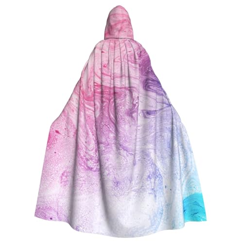 HYSDPUZK Halloween-Kapuzenumhang für Unisex-Erwachsene, lustiger bunter Marmor, Pastellrosa, Blau, Lila, Druck, Party- und Cosplay-Umhang von HYSDPUZK