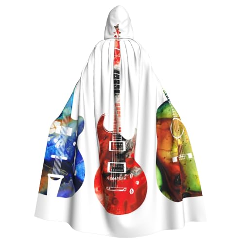 HYSDPUZK Halloween-Kapuzenumhang für Unisex-Erwachsene, lustiger farbenfroher Gitarren-Druck, Party- und Cosplay-Umhang von HYSDPUZK