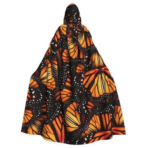 HYSDPUZK Halloween-Kapuzenumhang für Unisex-Erwachsene, lustiger orangefarbener Monarch-Schmetterlinge, Druck für Party und Cosplay von HYSDPUZK